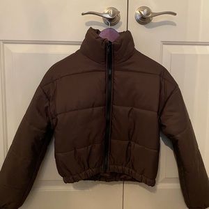 SHEIN cropped brown puffer jacket